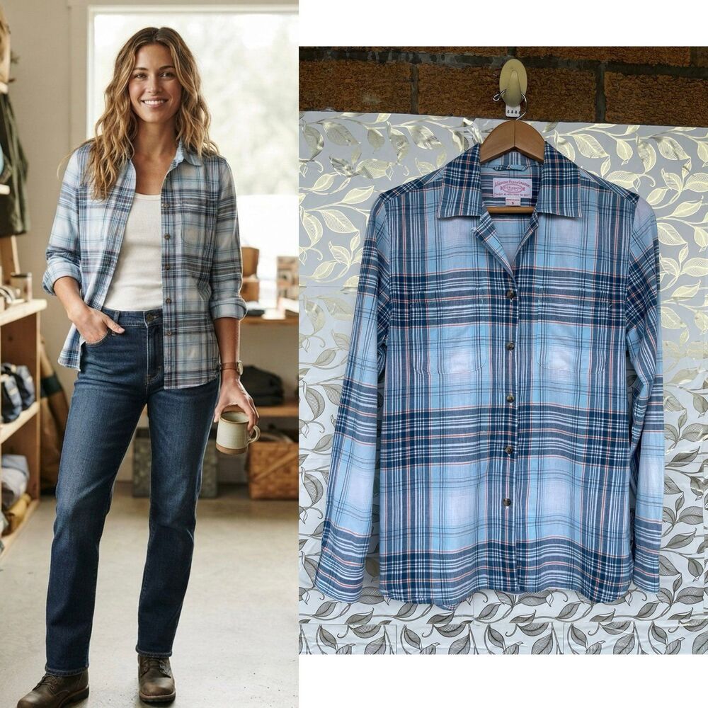 Filson Heritage Blue Plaid Cotton Shirt Small Heritage Workwear
